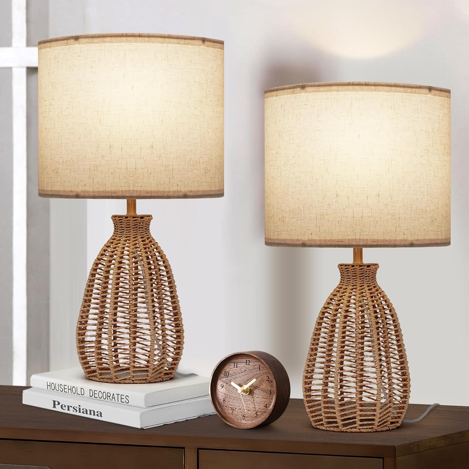 FRIDEKO HOME Boho Table Lamp Set of 2-21"" Rattan Tall Table lamp ...