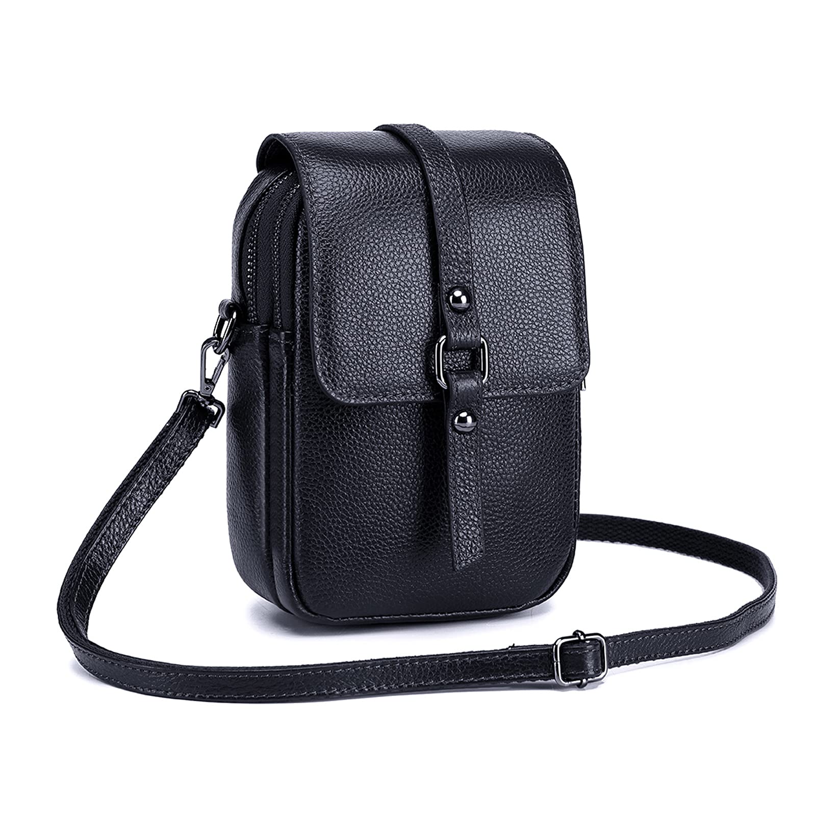 FANDARE Crossbody Tasche Damen Handy Umhängetasche Handtaschen Leder Schultertasche Frauen Handytasche zum Umhängen Schultertasche Portemonnaie Geldbörse Schwarz