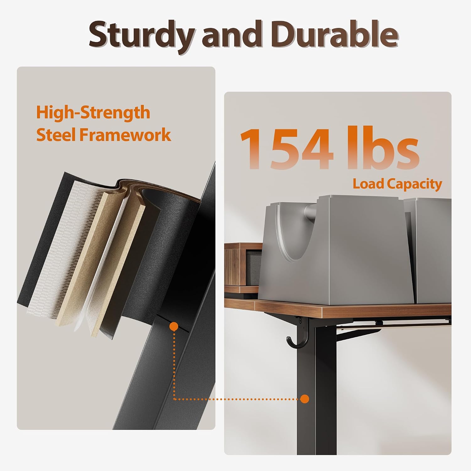 Agilestic 48 Inch Electric Standing Desk with Drawers, Adjustable Desk with Storage Shelf, Stand Up Home Office Computer Table, Splice Board, Dark Walnut - 7