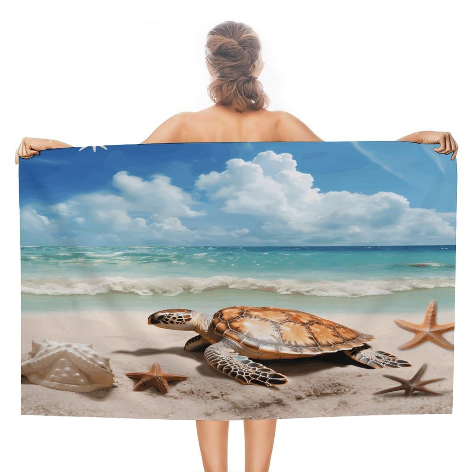 VstaDank Sea Turtle Starfish Beach Towel for Adult Quick Dry Sand Free Swim Towels Soft Large Size Pool Towels Lightweight Oversized Bath Towel for Travel, Camping, Swimming 51 X 31 Inches