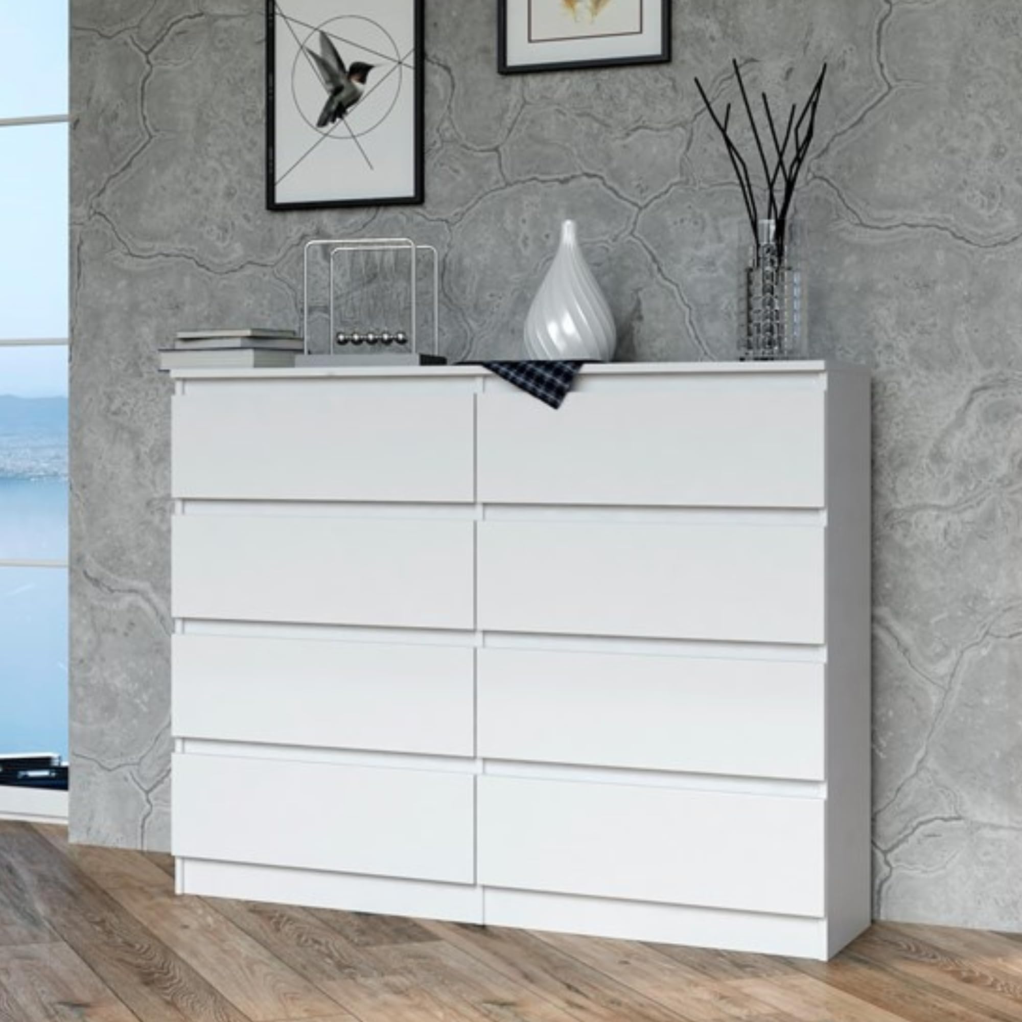 Home Collective Cassettiera, camera da letto, corridoio, armadio, credenza, credenza con 8 cassetti, larghezza 120 cm, altezza 97 | Bianco