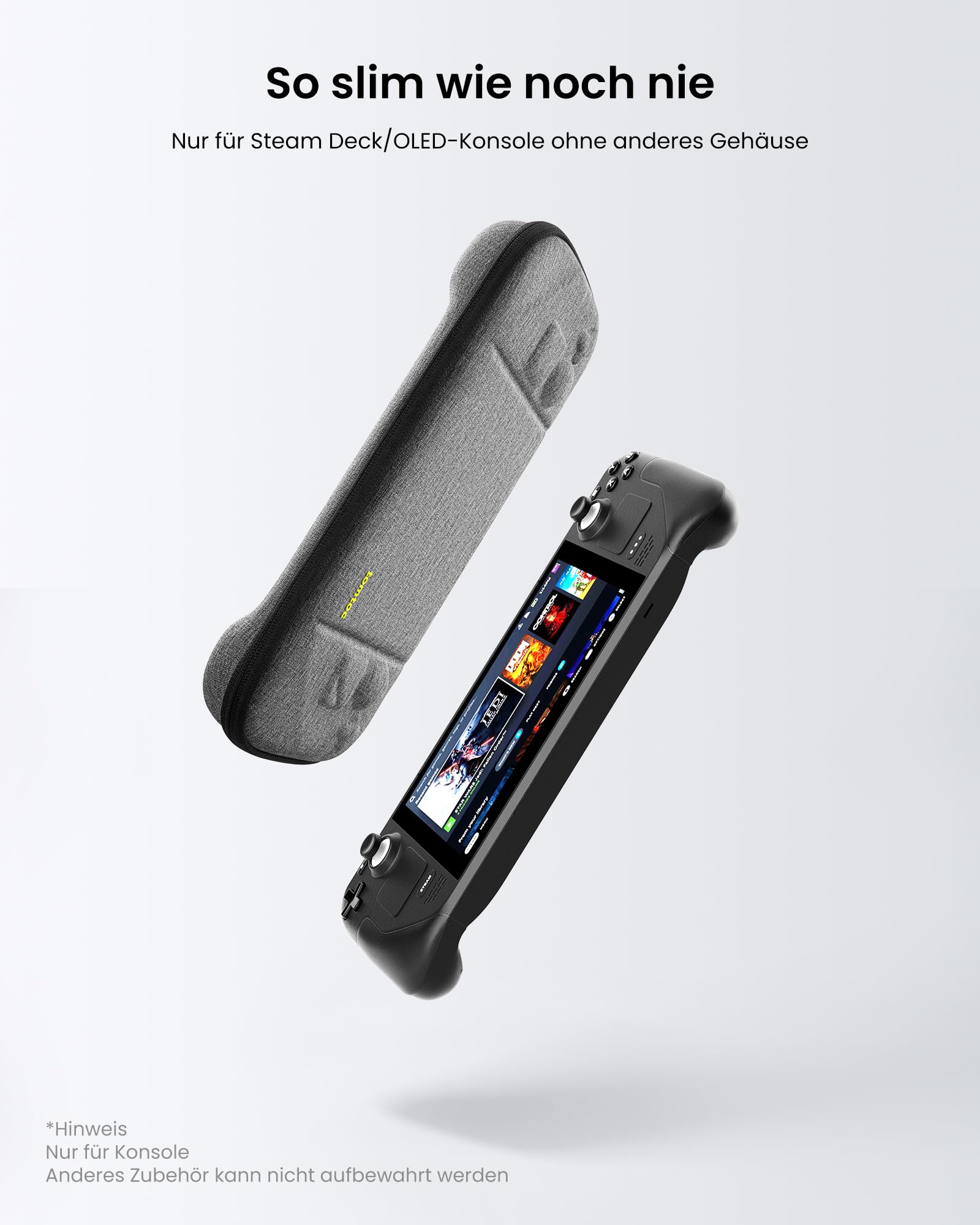 tomtoc Slim Tasche Kompatibel mit Steam Deck / Steam Deck OLED, Rundumschutz Case Hülle für Reise, Ultradünn Tragetasche Hartschale Schutzhülle für Konsole, Stoßfest, Grau