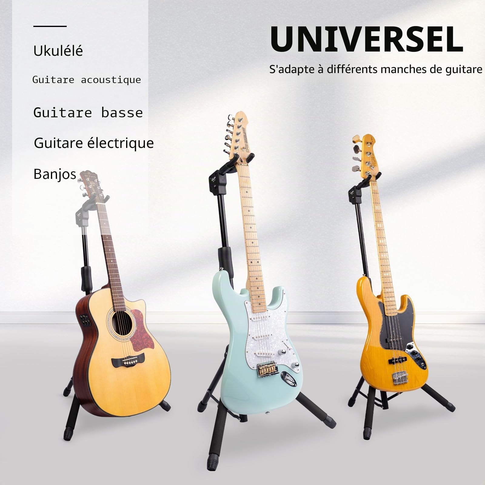 GUITTO Support de guitare – Support de guitare portable universel réglable pliable à suspendre pour guitare acoustique, électrique, basse GGS-06