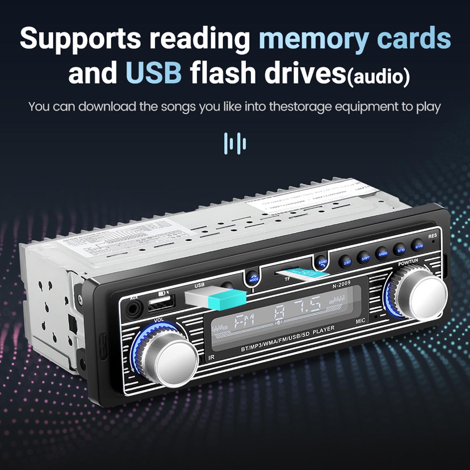 Ricevitore Audio per Auto, Stereo Multimediale a Singolo DIN, Bluetooth FM, USB MP3, Audio Radio FM Digitale SD nel Cruscotto - 12V Universale