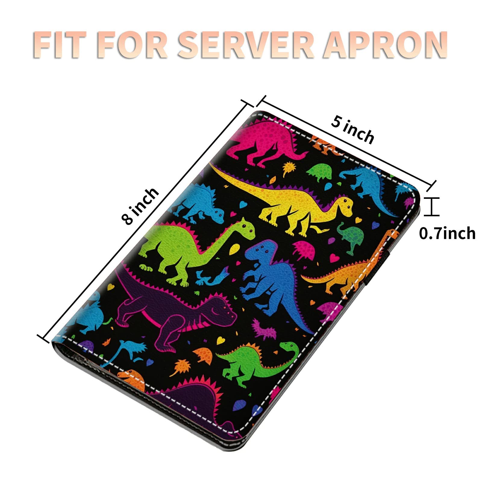 Server Books for Waitress Waiter with Zipper Pocket, Dinosaurs Colorful Leather Server Pads Waitstaff Organizer Guest Check Presenters Server Wallet Money Holder Pouch Fit Apron