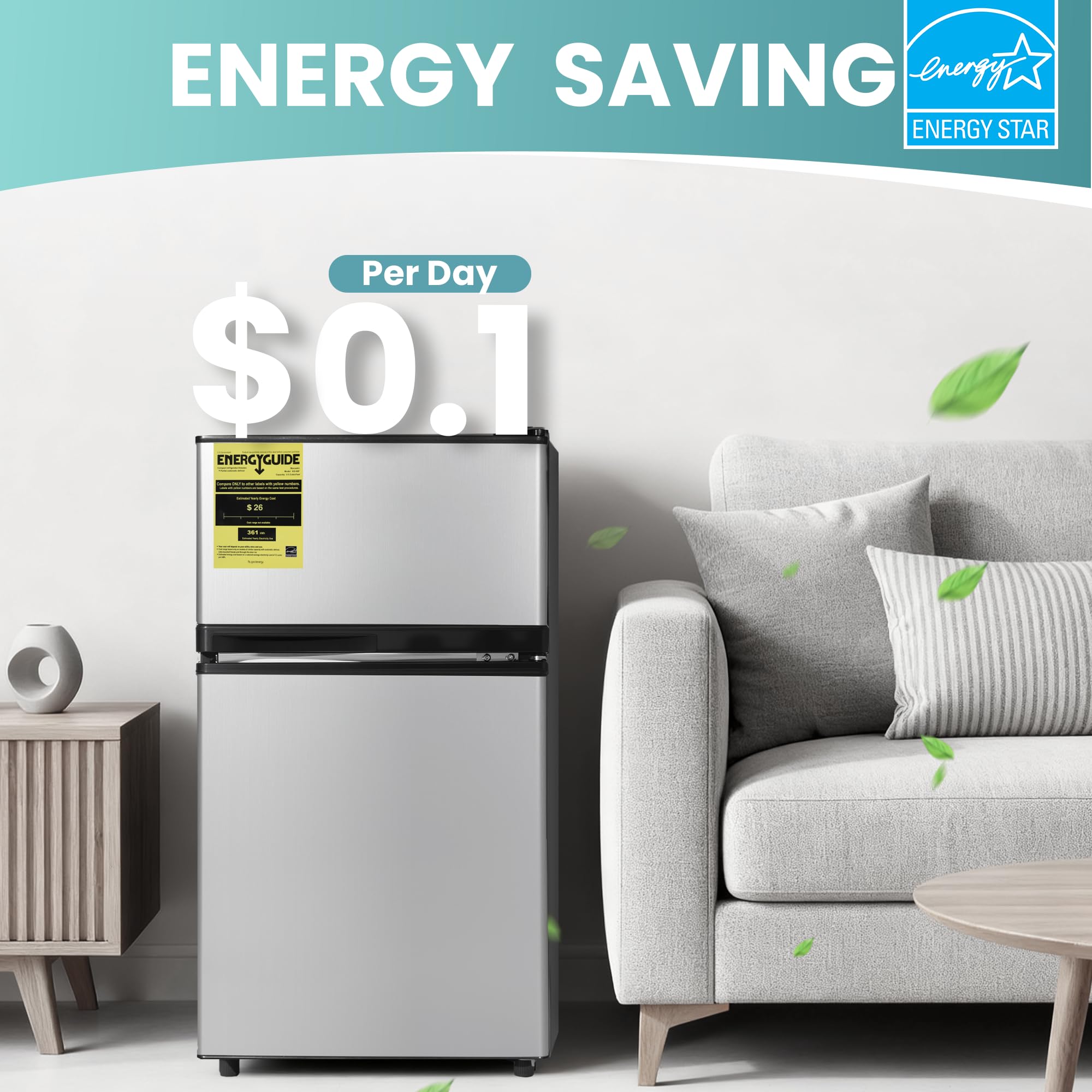 Tehanld Double Door Refrigerator With Freezer, 3.55 Cu.Ft, Small Fridge With Freezer, 7 Settings Temperature Adjustable, Mini Refrigerator For Office And Apartment Bedroom Dorm(3.55 Cu.Ft, Black) on Fridge.com - View 5