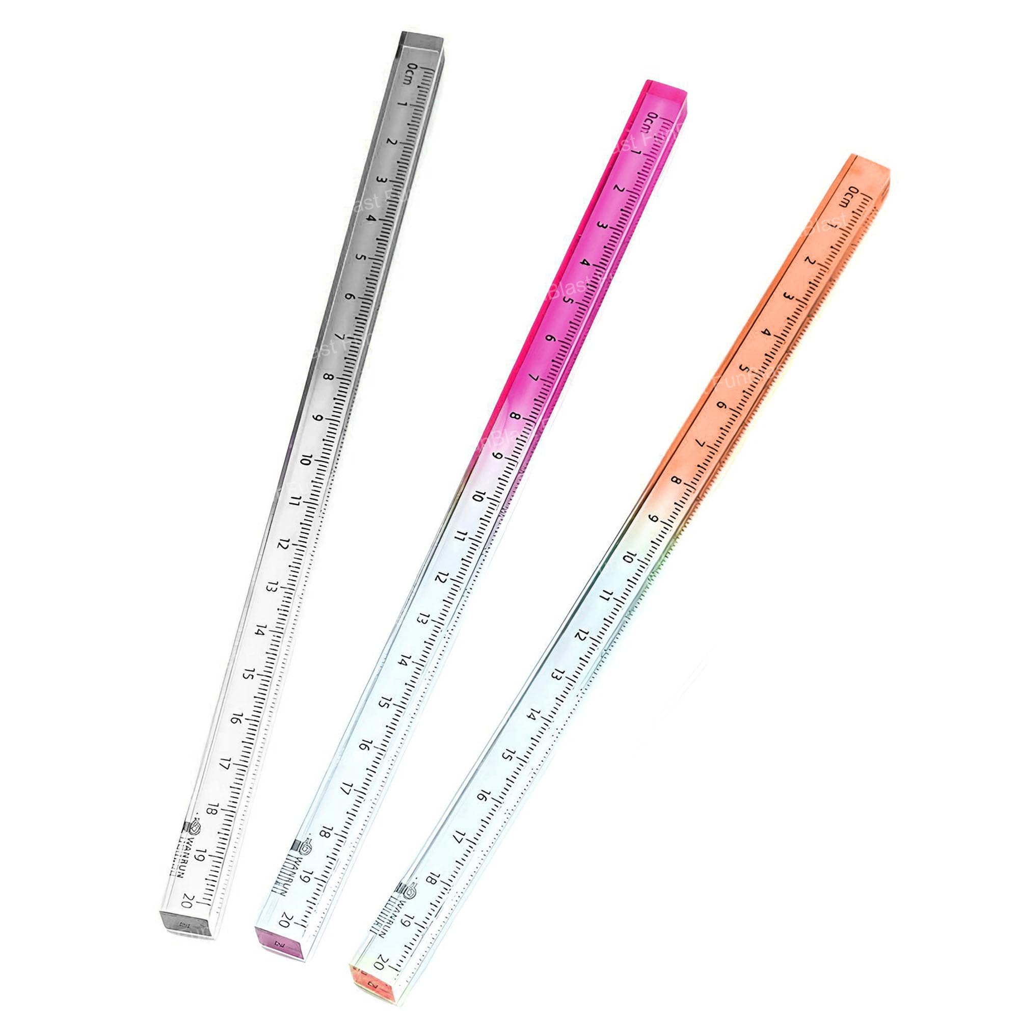 FunBlast Cube Acrylic Ruler – 20 cm Transparent Gradient Measuring Rulers, Multifunctional Stationery Tool for Kids, Students & School Use (Pack of 3)-image-3