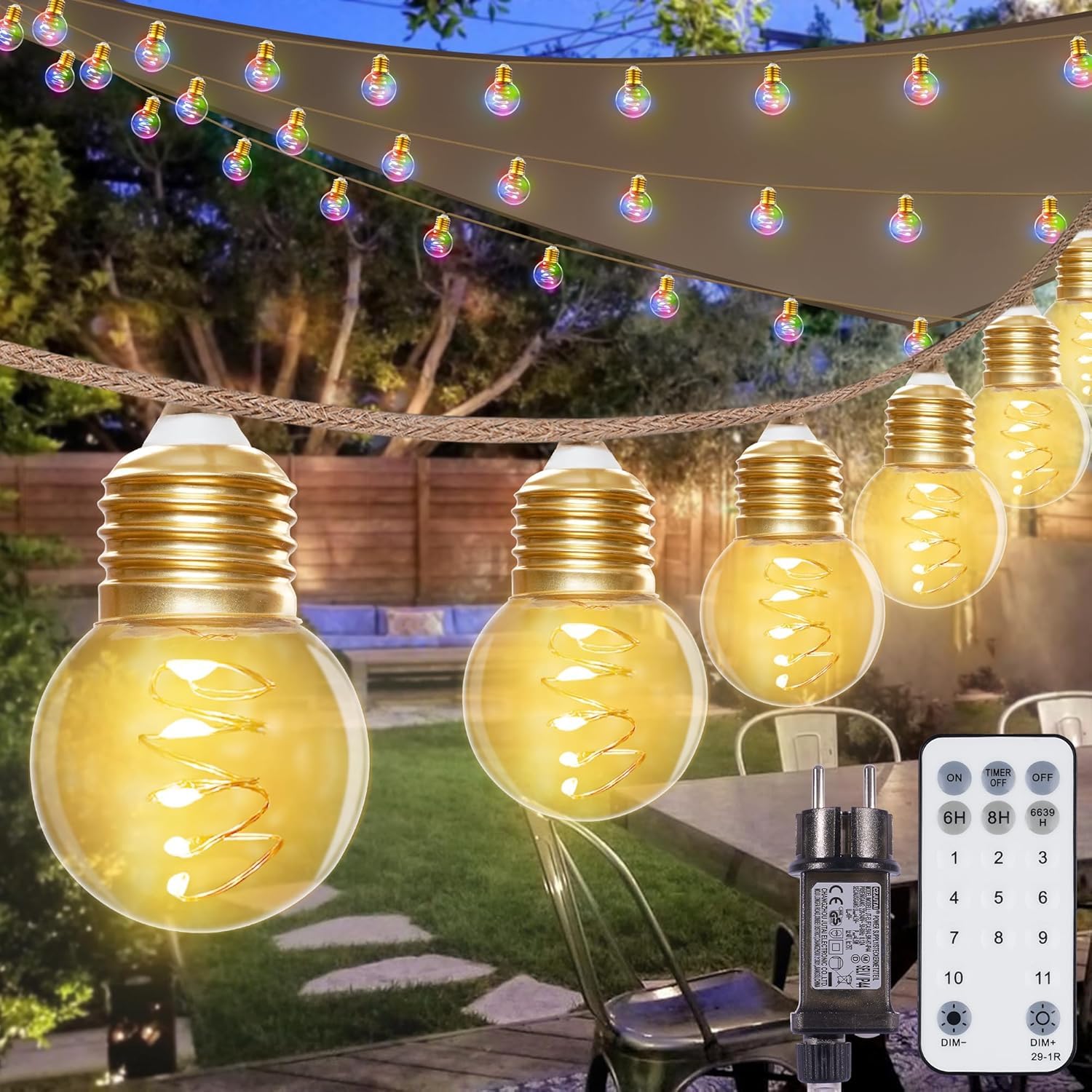 StarryEver 9M LED Lichterkette Außen Strom, Vintage Warmweiß & Bunt Lichterkette Strombetrieben mit Fernbedienung, 30er G45 Bruchsicher Glühbirnen Beleuchtung Lichterketten Draußen für Outdoor Garten