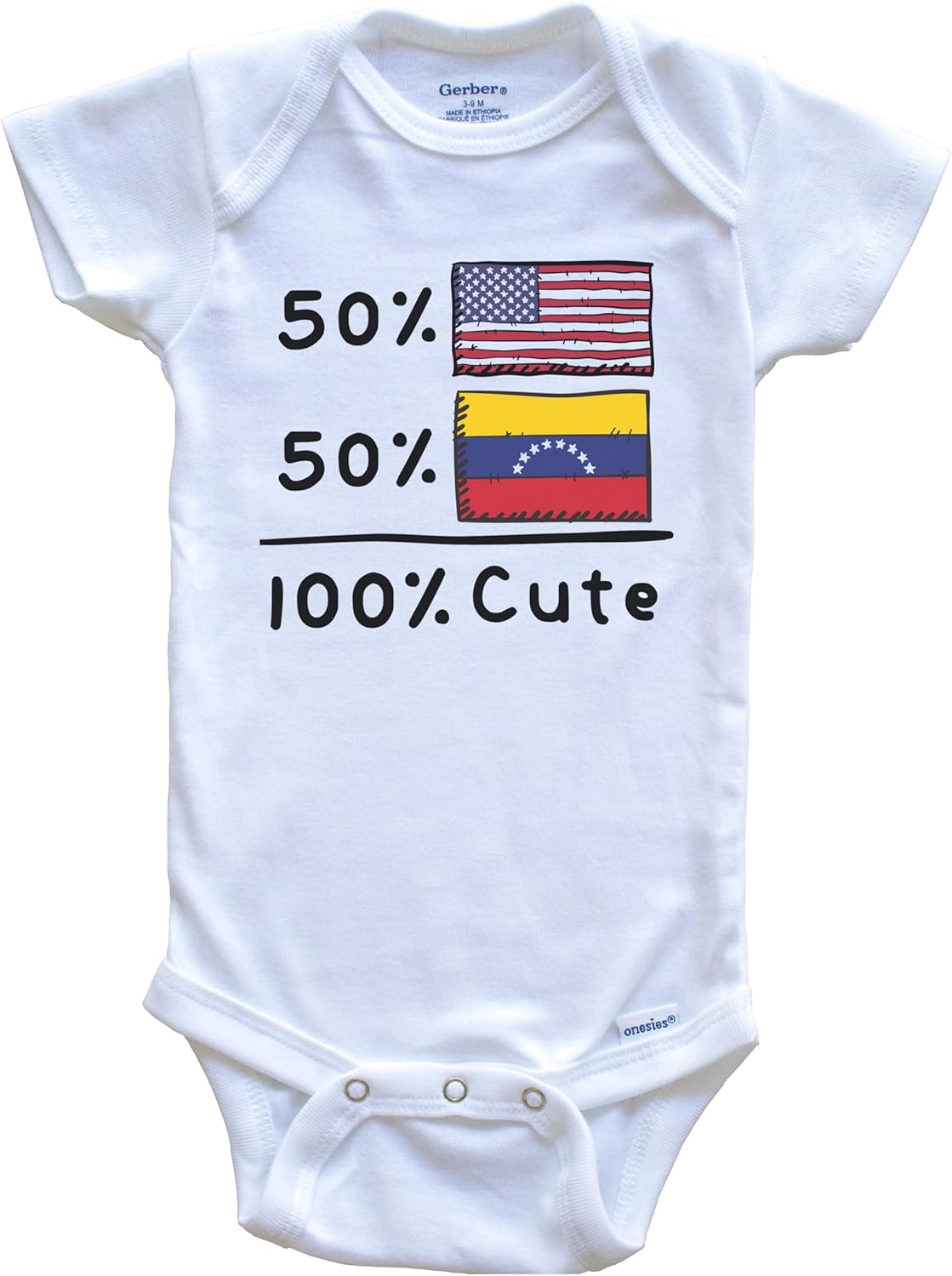 Really Awesome Shirts 50% American 50% Venezuelan 100% Cute Venezuela USA Flags One Piece Baby Bodysuit
