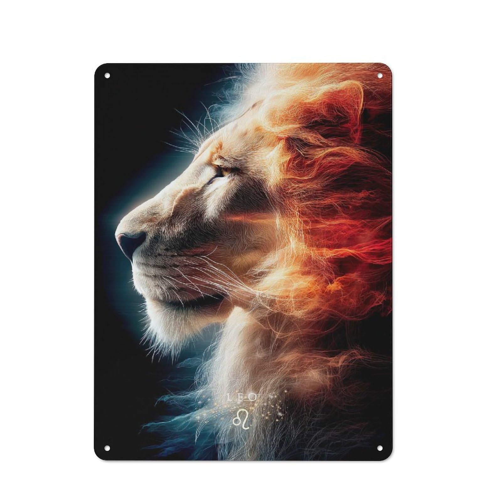 Fiery Leo Zodiac Sign Lion Portrait Cottage Style Metal Wall Decor 40x30cm, Farmhouse Metal Sign for Kitchen, Cottage, Porch Or Garden Room