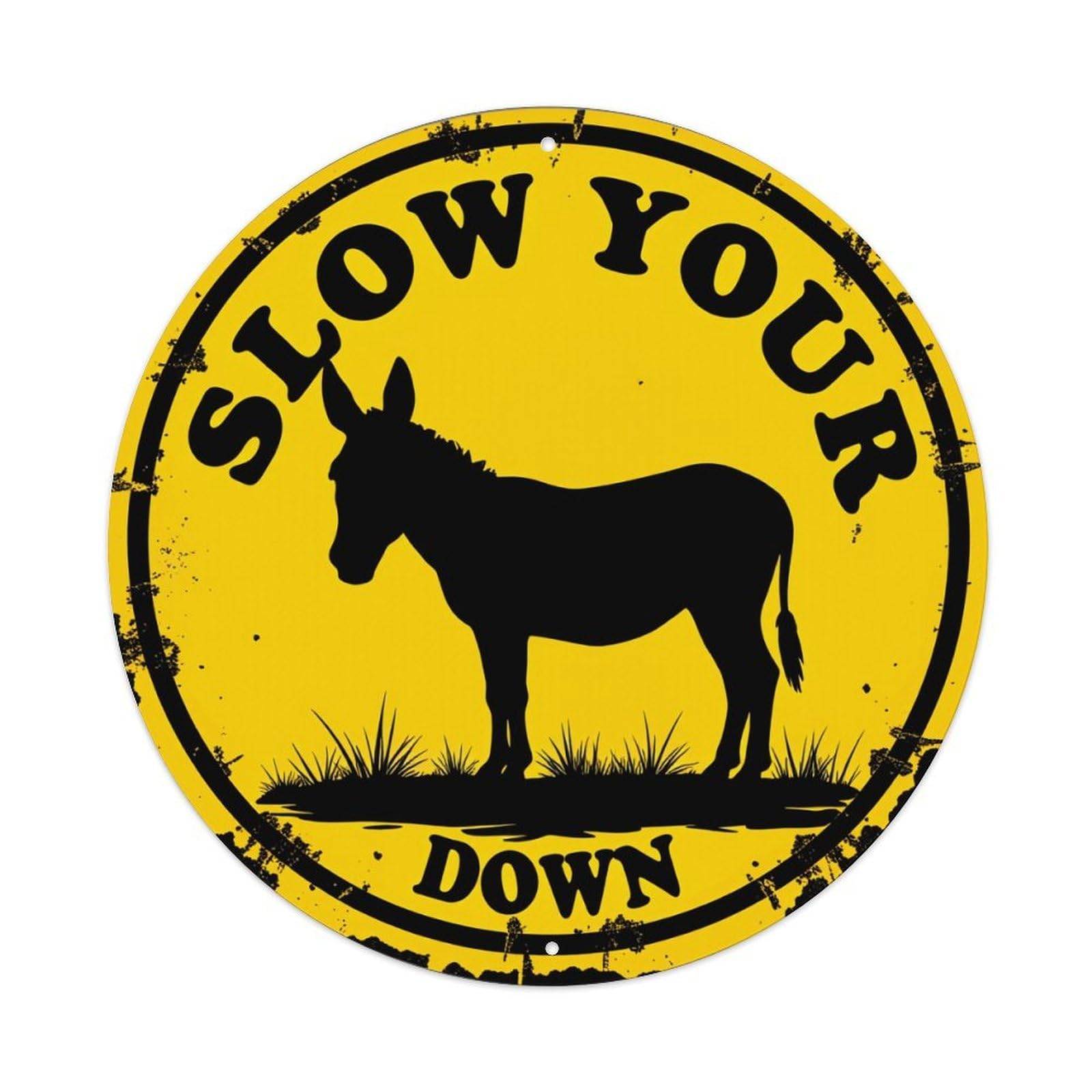 Yellow Circle Donkey Warning Sign Round Tin Sign Retro Metal Sign for Cafe Bar Pub Home Game Room Gym Club Wall Decoration Vintage Metal Poster 8x8 Inch