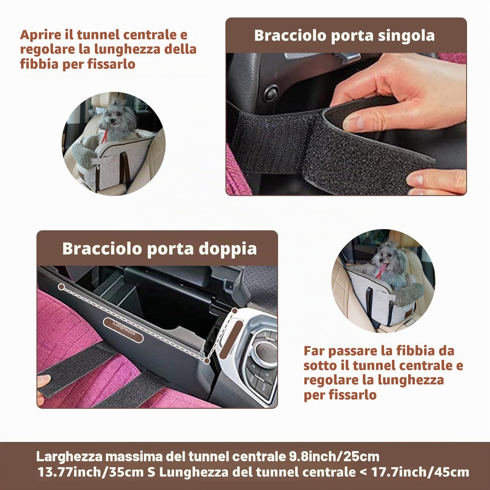 Seggiolino auto per cani di piccola taglia Seggiolino per auto per animali domestici di piccola taglia fino a 3 kg Console centrale Cani e Gatti Seggiolino auto adatto per auto casa e viaggi