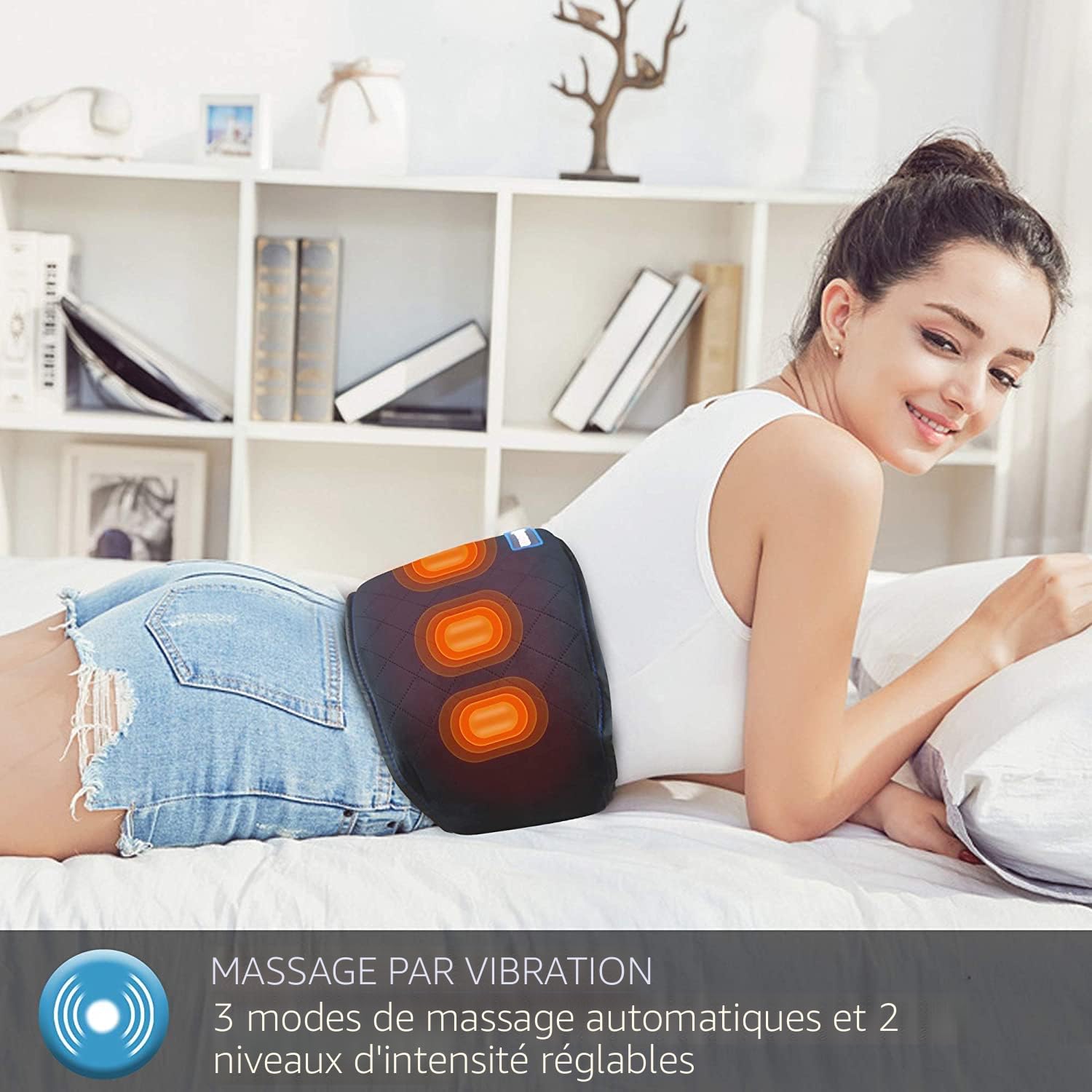Ceinture Chauffante Sans Fil COMFIER – Massage Vibrant, Chaleur Réglable, Arrêt Auto, Pour Dos/abdomen, Cadeau