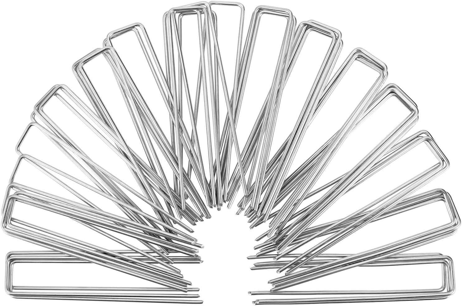 BEEWAY Weed Control Membrane Pegs, 50 Pack 6"/150mm Garden Pegs for Weed Membrane, U-Shaped Ground Stakes for Securing Lawn, Artificial Grass, Netting, Tent - Galvanized Landscape Staples