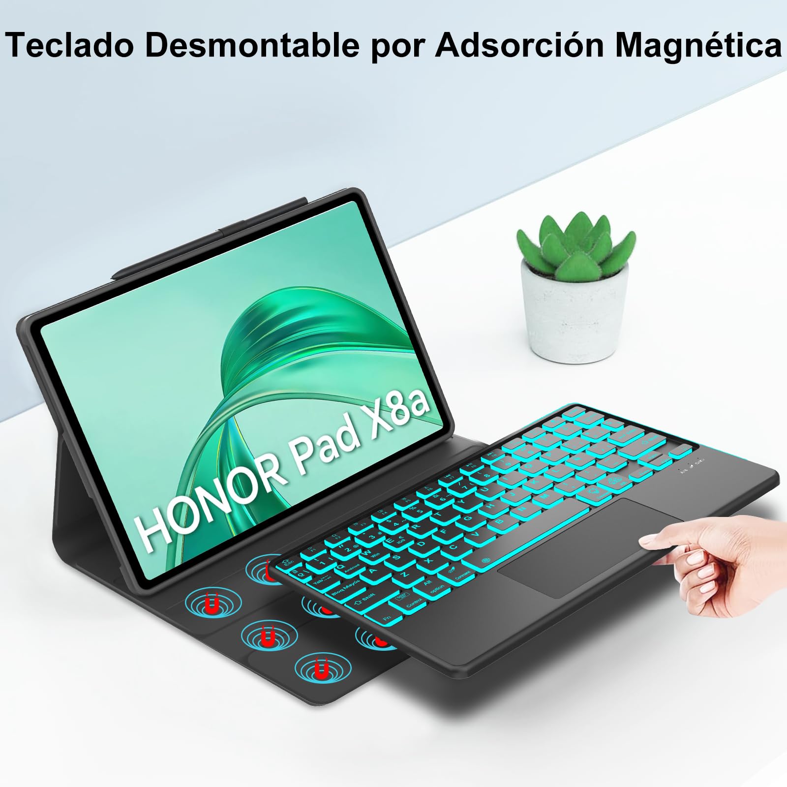 FOGARI Teclado con Touchpad para Honor Pad X8a/X8b 11" | Funda con Español Ñ Teclado para Honor Pad X8a/X8b Bluetooth Teclado Retroiluminado con Trackpad, Negro