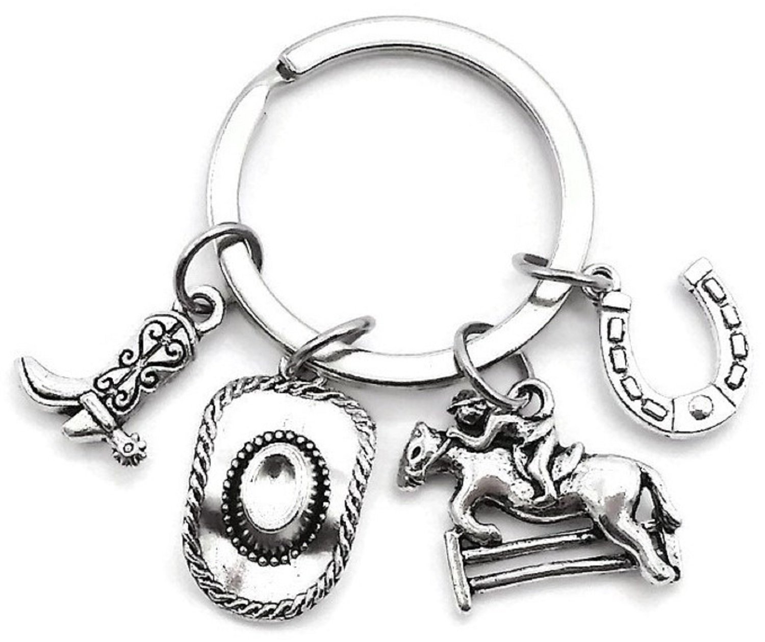 Cowboy Keychain Horse Lover Gift Cowgirl Cowboy Hat Boots Horseshoes Horse Riding Instructors Equestrian Coach Key Ring