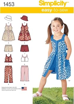 Simplicity S1453 Girls Clothing Sewing Pattern, Easy-to-Sew Dress, Top, Pants, Shorts & Hat, Sizes 3-8