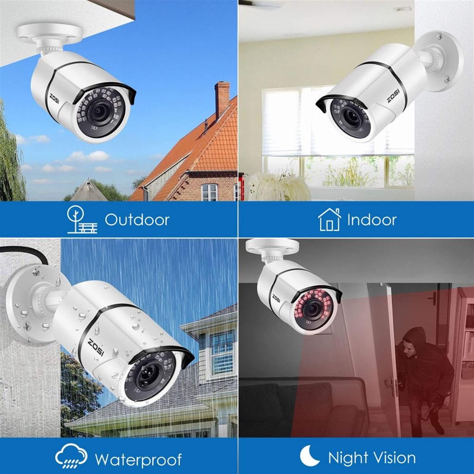 Camera Surveillance, 8 pièces 5MP H265 HD 5MP Kit de Surveillance vidéo à Domicile 8CH CCTV DVR Kit intérieur/extérieur système de caméra de sécurité étanche,Sécurité, Antivol