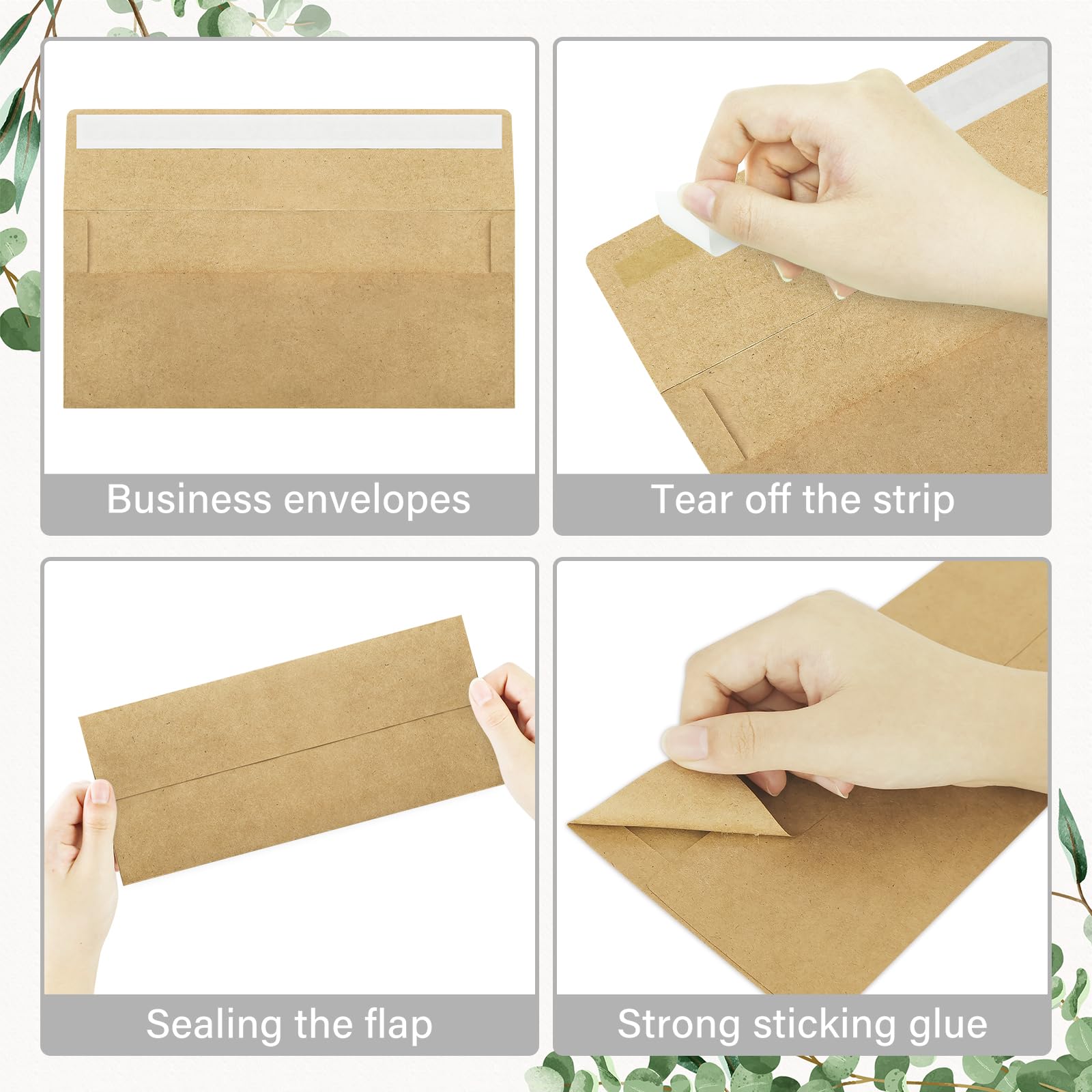 100 Stück #10 Business-Umschläge, selbstklebende Standard-Kraftpapier-Umschläge für sicheren geschäftlichen und rechtlichen Versand, Büro, Schecks, Briefe, Rechnungen, 11,4 x 24,9 cm
