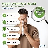 Vista 4 de Ohm Cetirizina 10 mg, alivio de la alergia durante todo el día (100 unidades) tabletas antihistamínicas para alergias en interiores y exteriores