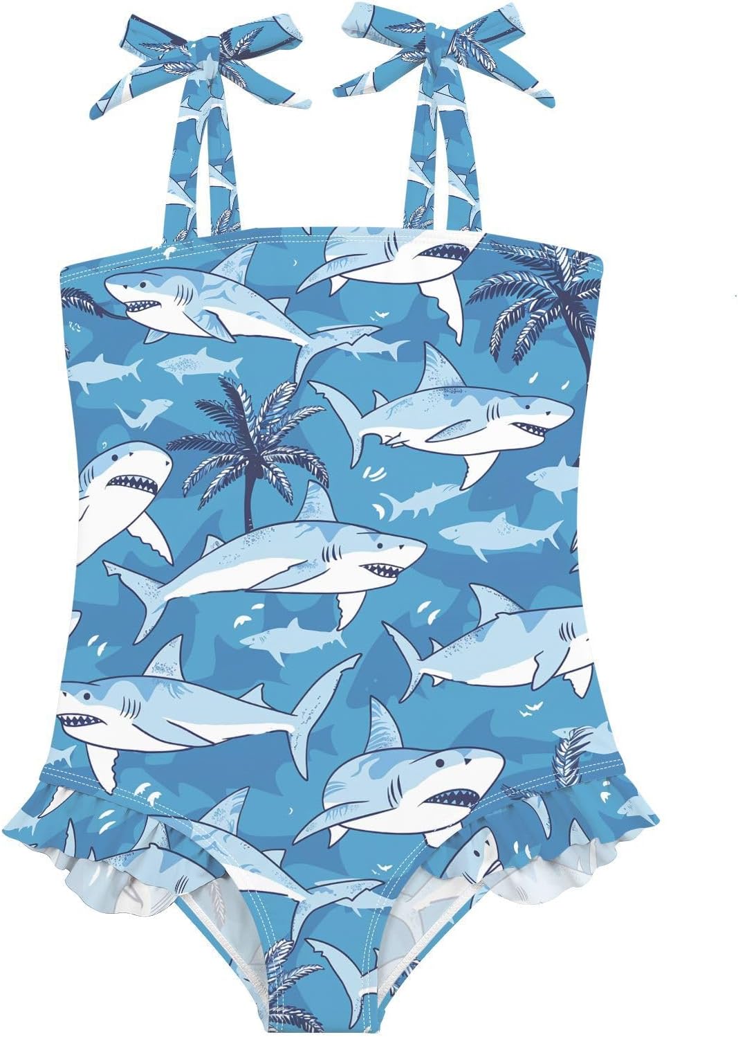 visesunny Toddler Girl Swimsuit Adjustable Strap Swimwear Cartoon Palm Shark Bathing Suits for Girls 18M-6Y