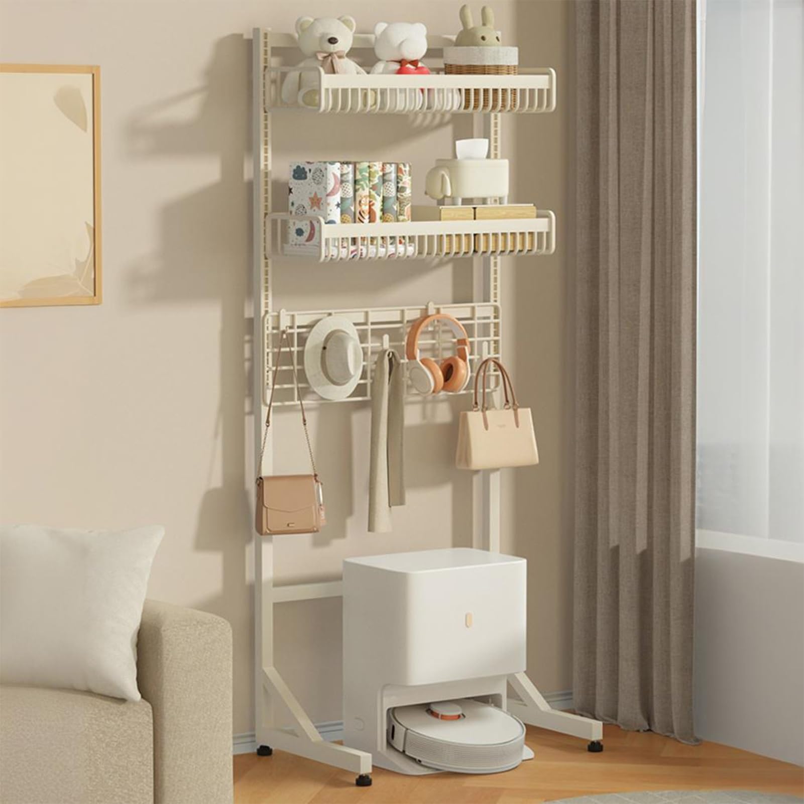 MESCXTY Sweeping Robot Storage Rack, Hidden Cabinet for Robots, Vacuum Cabinet, with Adjustable Shelf, Living Room Kitchen(161x53x40cm/63.4x20.9x15.7in)