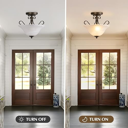 Miniatura 4 de Luvkczc Lámpara de techo semiempotrada, lámpara de techo de latón, lámpara de techo de mediados de siglo, moderna lámpara de cristal cerca del techo