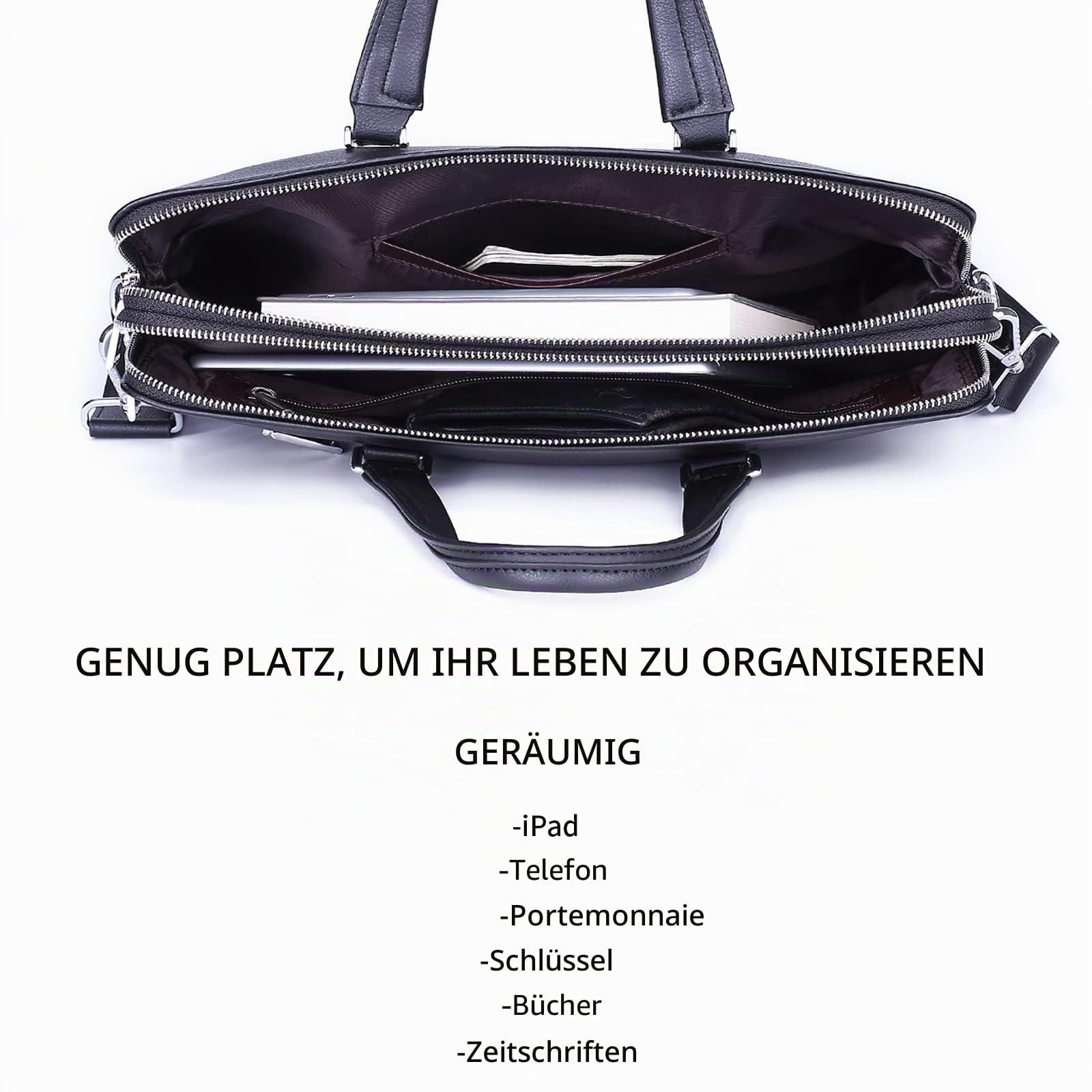 FSD.WG Herren Business Tasche,Wasserdichte Leder Aktentasche,Schulter Laptop Business Tasche für Business,Schule,Reisen,Abnehmbar…