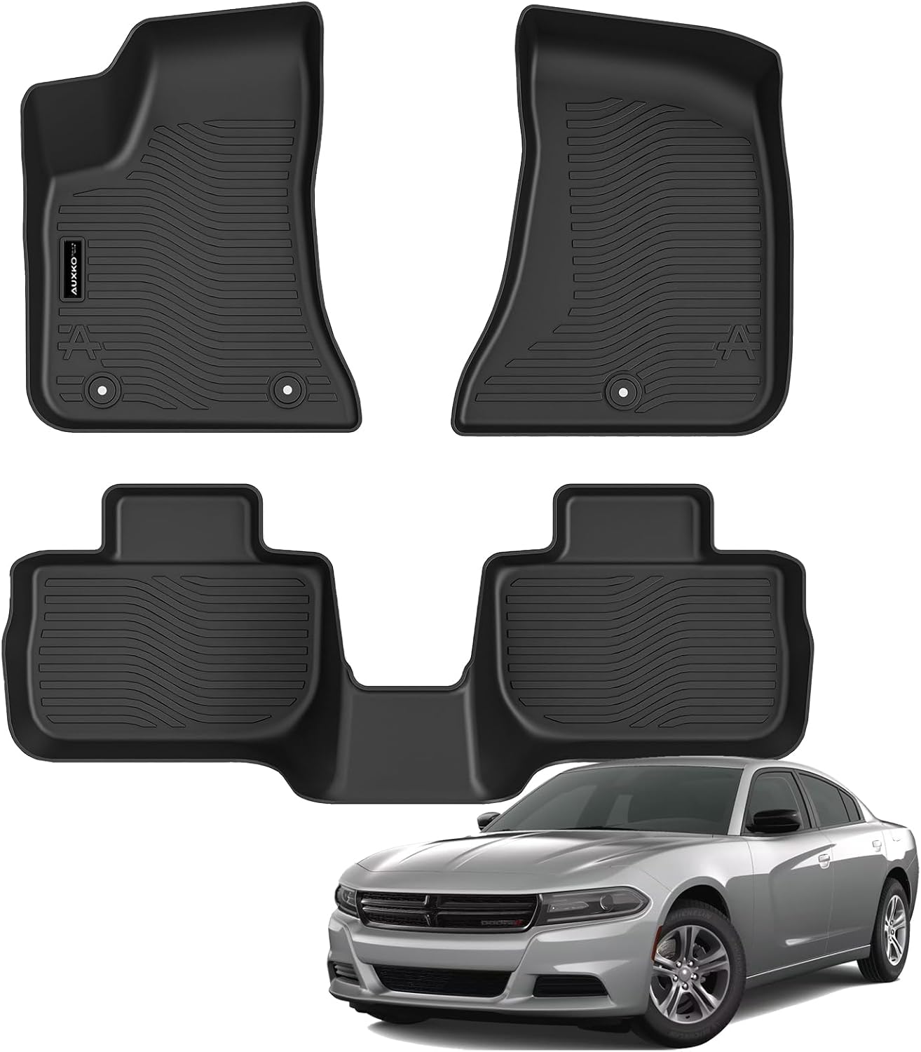 Auxko All Weather Floor Mats for 2011-2023 Dodge Charger RWD & Chrysler 300 RWD TPE Rubber Liners Accessory for 2011-2023 Dodge Charger RWD & Chrysler 300 RWD Odorless Anti-Slip Mats Black