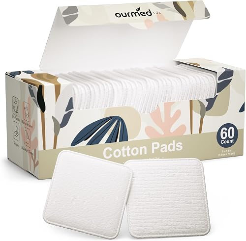 Ourmed Life Large Cotton Pads for Makeup Removal, Soft & Lint-Free Face Pads with Pressed Seam Design, Durable Makeup Remover Pads for Facial Cleansing on All Skin Types, 3x3 Inch, 60 Count