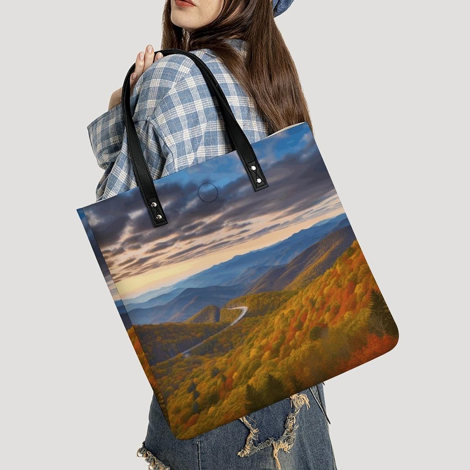 Blue Ridge Parkway Mountains Tote Bag with Magnetic Buckle Reusable Grocery Bags Lightweight Cross Body Handbag for Daily Essentials