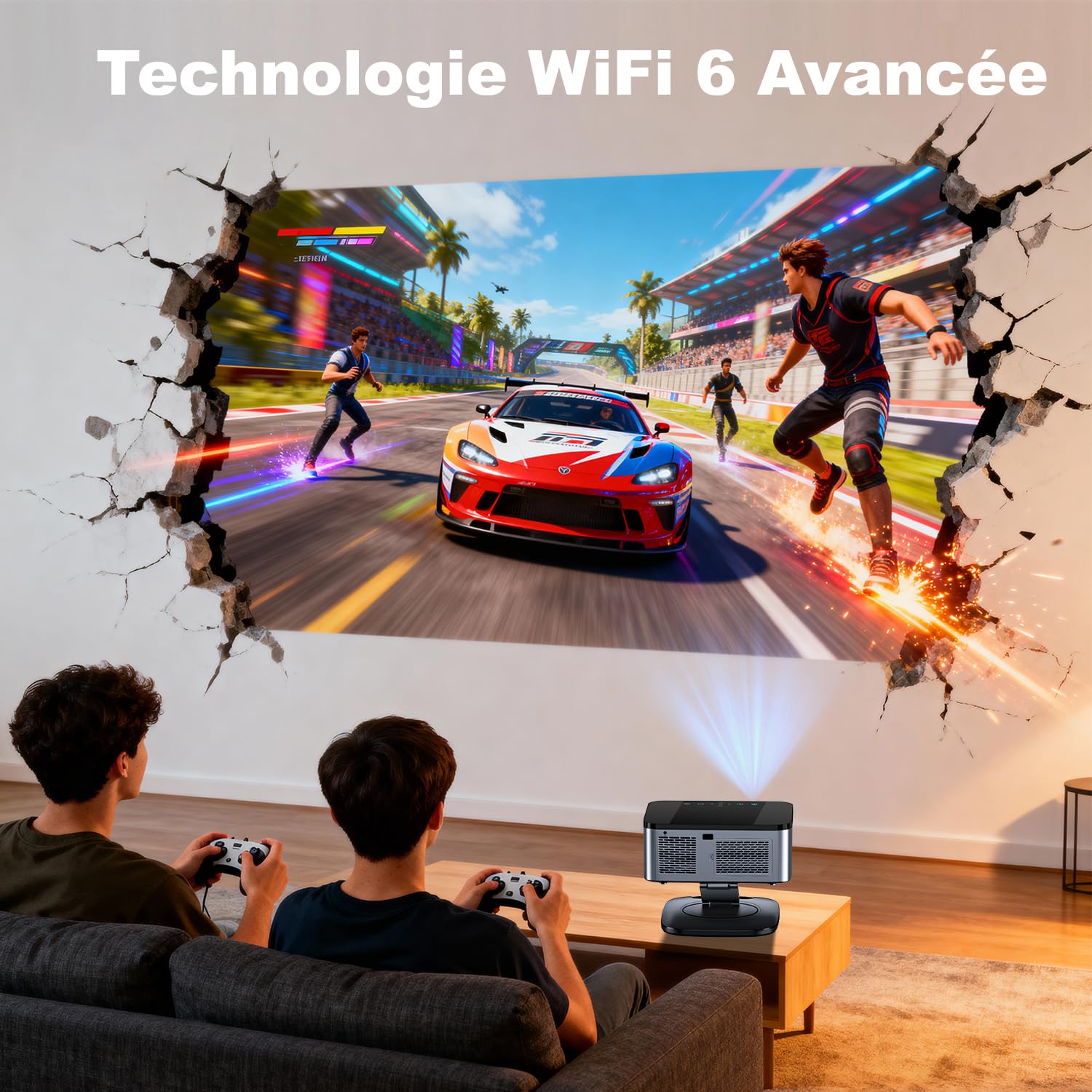 Google TV Videoprojecteur 1500 ANSI Autofokus 4K WiFi6 Official Apps | Projecteur Video 38000 Lumen FHD, Rotation 360°, Live TV, Projecteur Bluetooth Contrôle Vocal, Projector Home Cinéma
