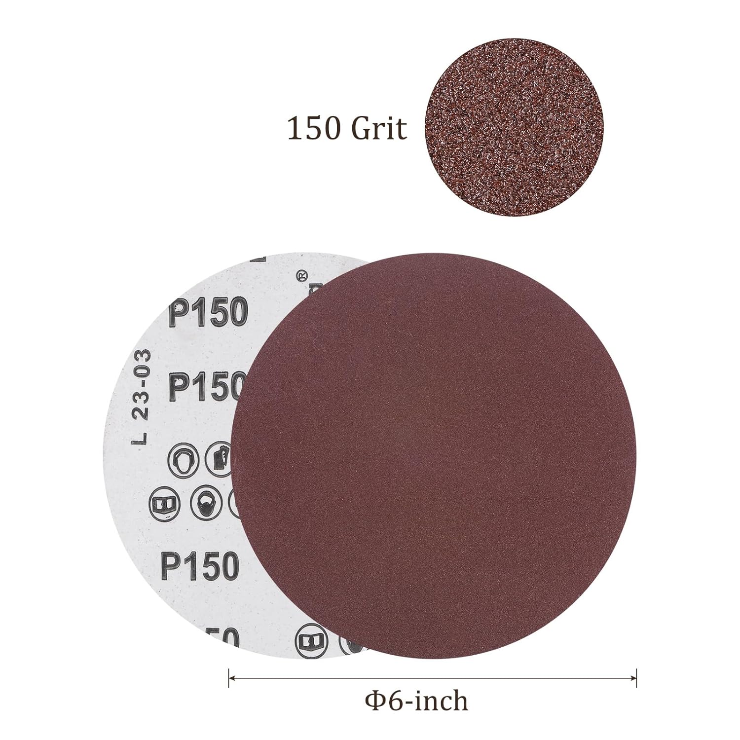 100pcs PSA Sanding Discs - [6 Inch x 150 Grit] No Hole A-Weight Self Adhesive Sticky-Back Sandpaper for Automotive Car Paint Woodworking Metal Finishing Use, Aluminum Oxide, Round