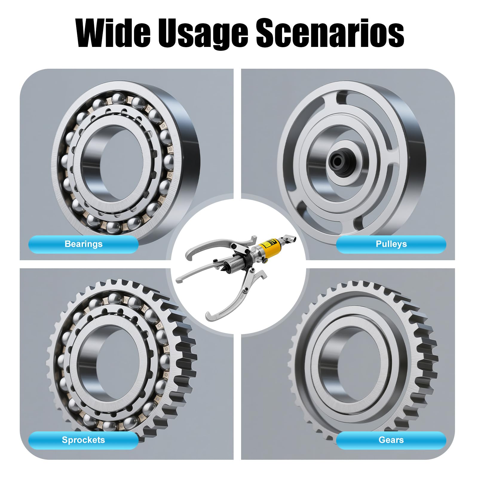 Juego de extractores hidráulicos de 15T con 3 garras – Extractor manual de engranajes para rodamientos, ejes y poleas, máxima envergadura de 300mm, en maletín de herramientas (automoción e industria)