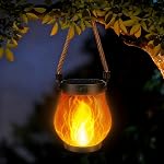iBaycon 2 Pack Gen2 Solar Lantern Lights USB Ultra-Real Flame, Warm White | Solar Garden Lights with Dual Charging USB & Solar, 2 Modes Outdoor Waterproof Hanging Lantern for Patio Yard Home