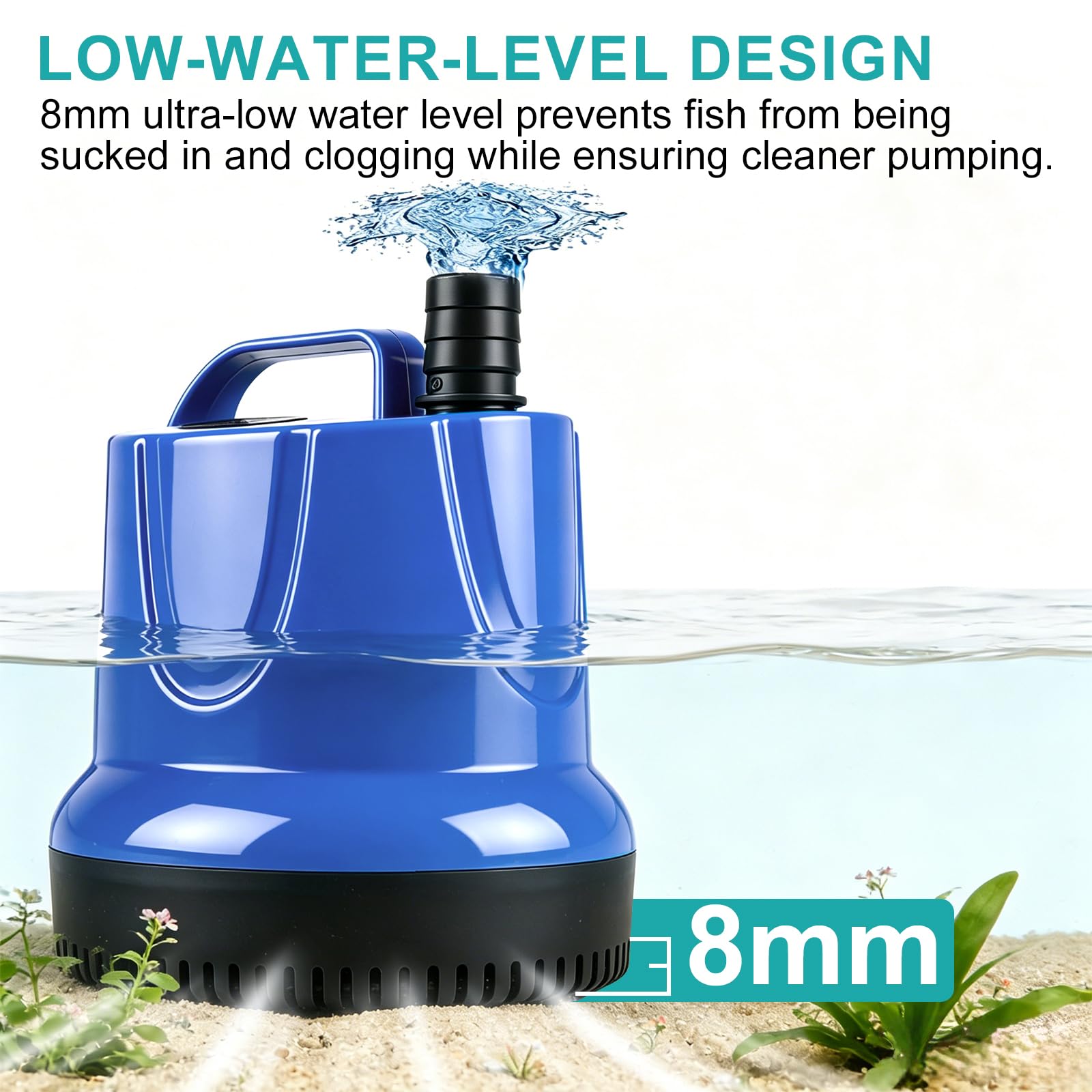 EXLECO Pompa Acquario 85W 4000L/H, Pompa Sommersa Acque Sporche, per Laghetto Piccolo Aspira Acqua, Accessori per Mini Acquario, Blu