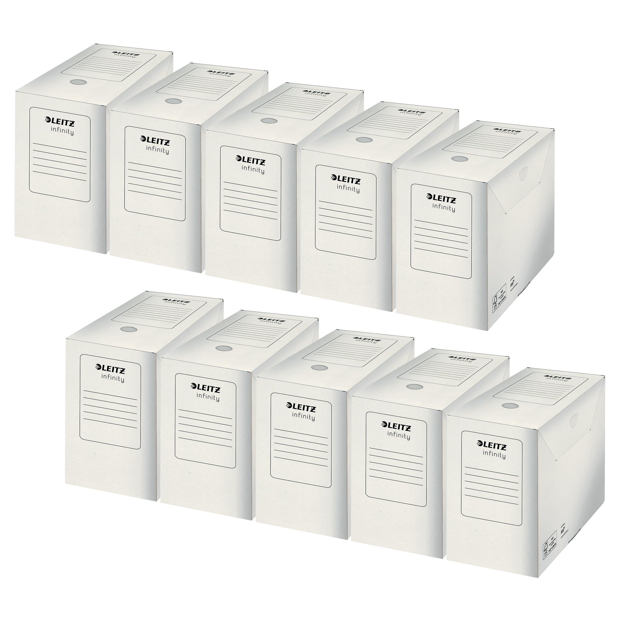 Leitz Infinity Archive Box, Pack of 20, 150 mm Spine Width, A4 Folding Cardboard with Lab, Storage for up to 1400 Sheets, Storage Box Made of 100% Acid-free Cardboard, White, Infinity Archive Series,