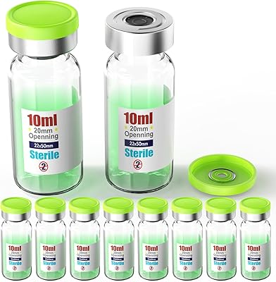 Sterile Empty Vial Sealed with 20mm Self Healing Injection Port and Burr Free Tear Off Plastic Aluminum Cap,Borocilicate Glass Sample Vial with Pull Ring Cover Clear, 10mL