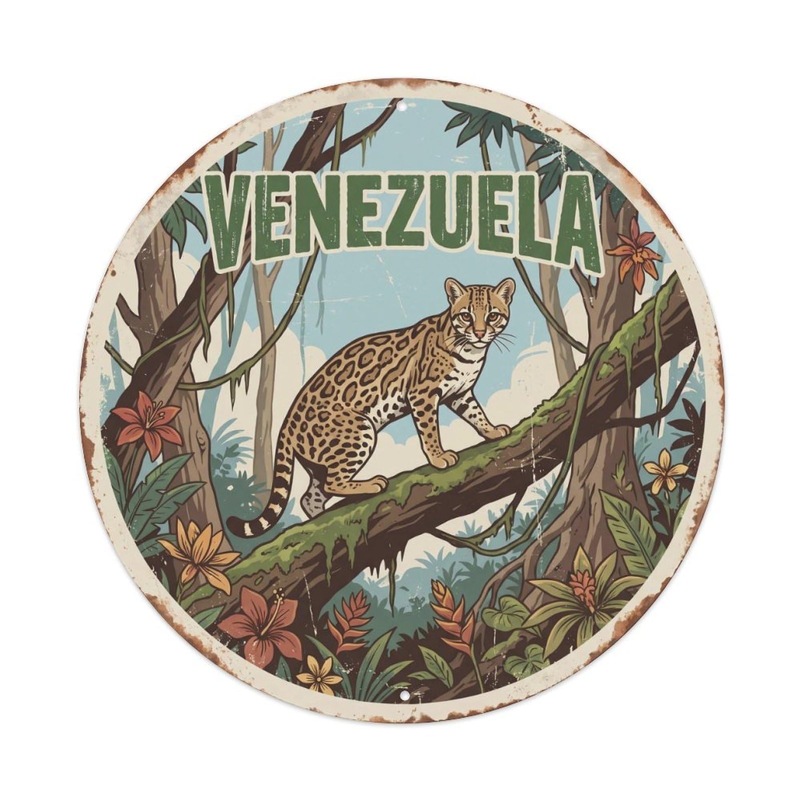 Venezuela Ocelot Tropical Rainforest Metal Tin Sign