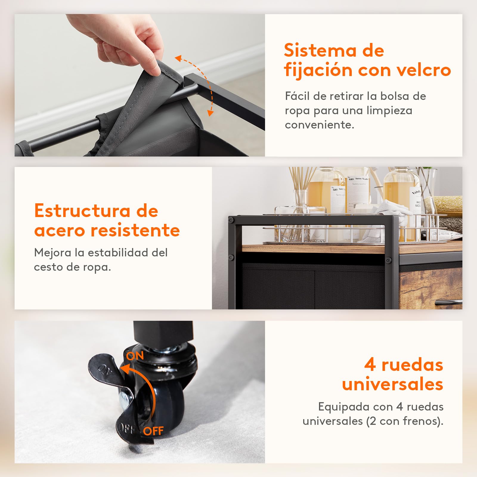 Lifewit Cesto Ropa Sucia con 3 Compartimentos, Grande Laundry Basket 135L con Estantes y 2 Cajones, Almacenamiento de Cesta con Ruedas y Bolsa Extraíble para Baño Lavandería, Marrón Rústico y Negro