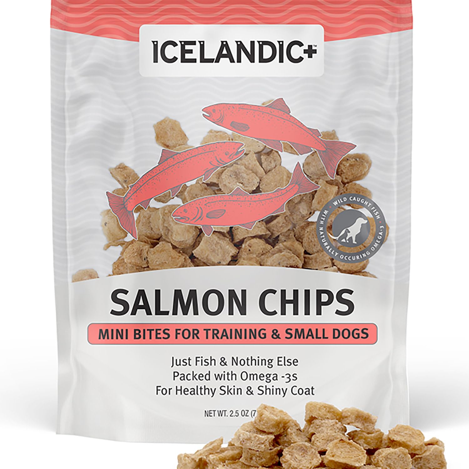 Icelandic+ Mini Fish Chips: Salmon 2.5oz - Dog Treats, for Training & Small Dogs, 2 Ingredient Air-Dried Crunchy Chips