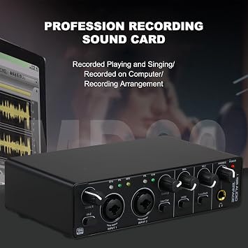 Audio Mixer Sound Card USB Audio Interface Sound Card RHM 2 in 2 Out Audio Interface Soundboard with 48 V Phantom Power for Recording Professional Audio Mixer & Mic Preamplifier XLR/TSR/TS