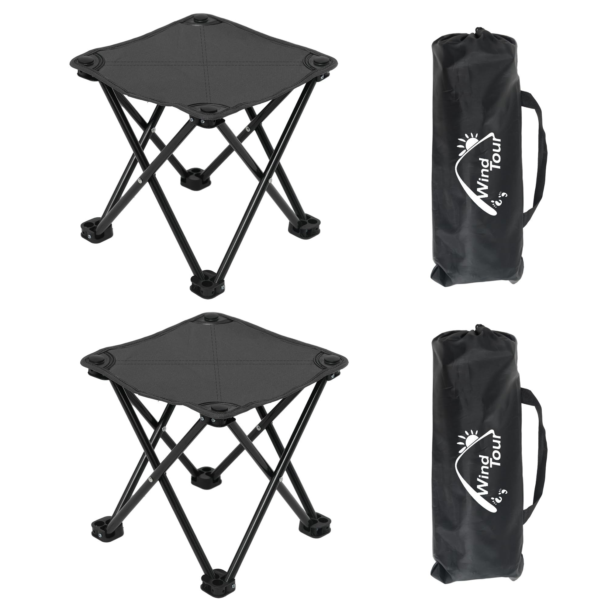 Wind Tour Taburete plegable portátil para acampar al aire libre, silla ligera para pesca, senderismo, jardinería y playa con bolsa de transporte (negro-2)