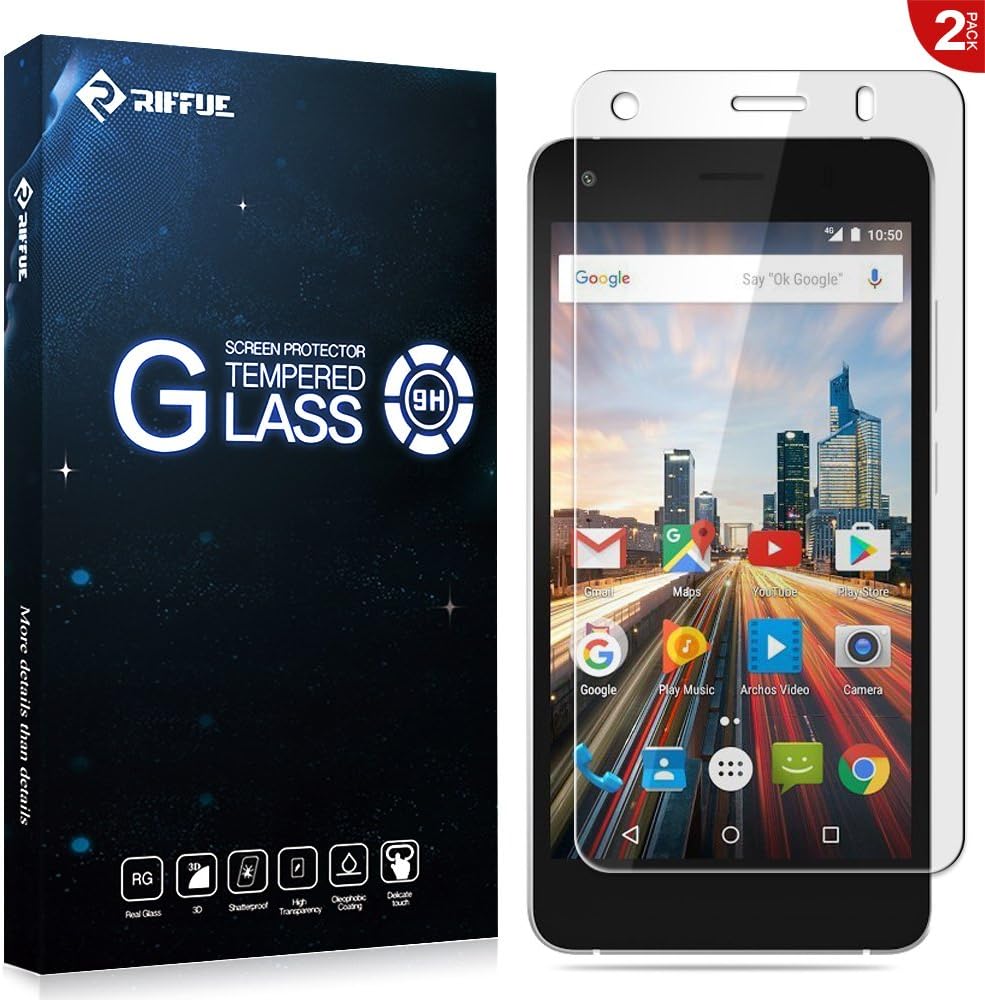 RIFFUE Archos 50F Helium Screen Protector, Premium HD Clear Bubble Free 9H Hardness Anti Scratch Protective Easy Installation Tempered Glass for Archos 50F Helium [Case Friendly] [2 Pack]