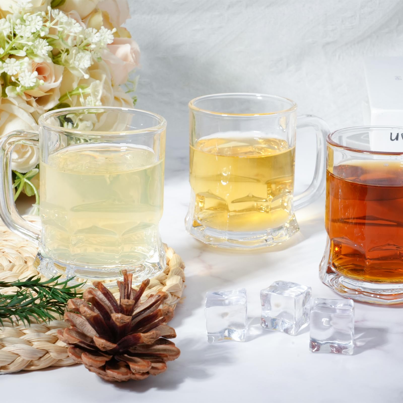 Lot de 20 mini tasses à bière en verre de 150 ml avec poignées et base lourde pour anniversaires, réunions de famille