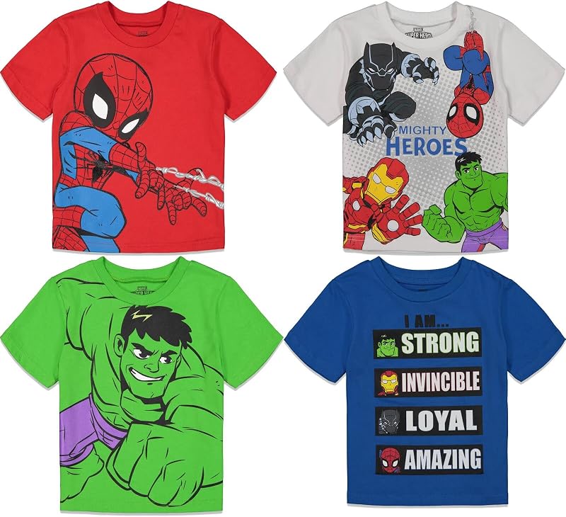 Marvel - Camisetas de manga corta para niño, paquete de 4 unidades para niños pequeños y pequeños
