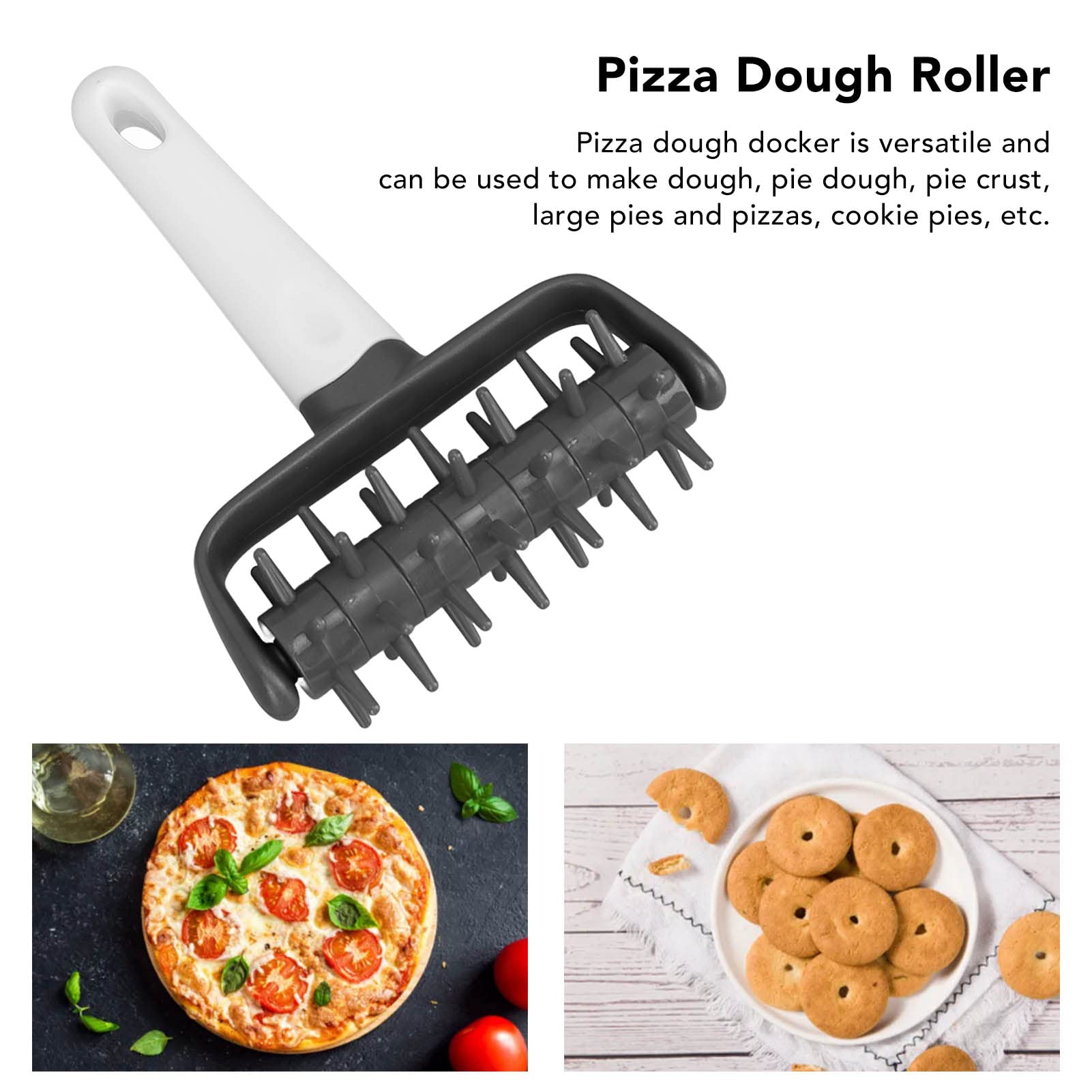 Pizza Dough Roller, Pizza Dough Docker Roller Prevent Blistering Dense Pizza Docking Tool with Spikes for Home Kitchen (Grey)