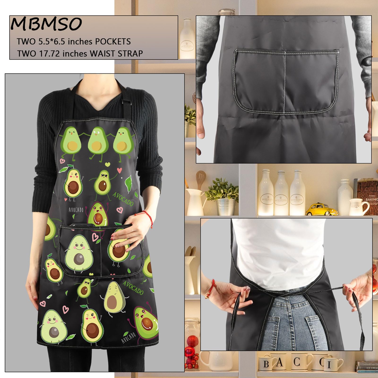 MBMSO Funny Avocado Apron Avocado Cooking Kitchen Aprons with Pockets Waterproof Apron for Chef Grilling BBQ Baking