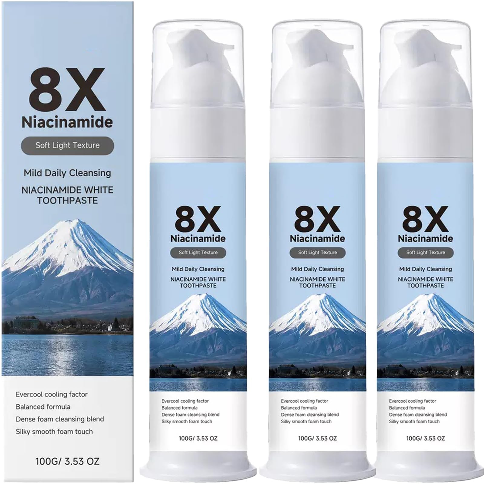 Dentifricio sbiancante in schiuma alla niacinamide con carbone di bambù, dentifricio sbiancante, aiuta a rimuovere le macchie superficiali, alito fresco, igiene orale quotidiana