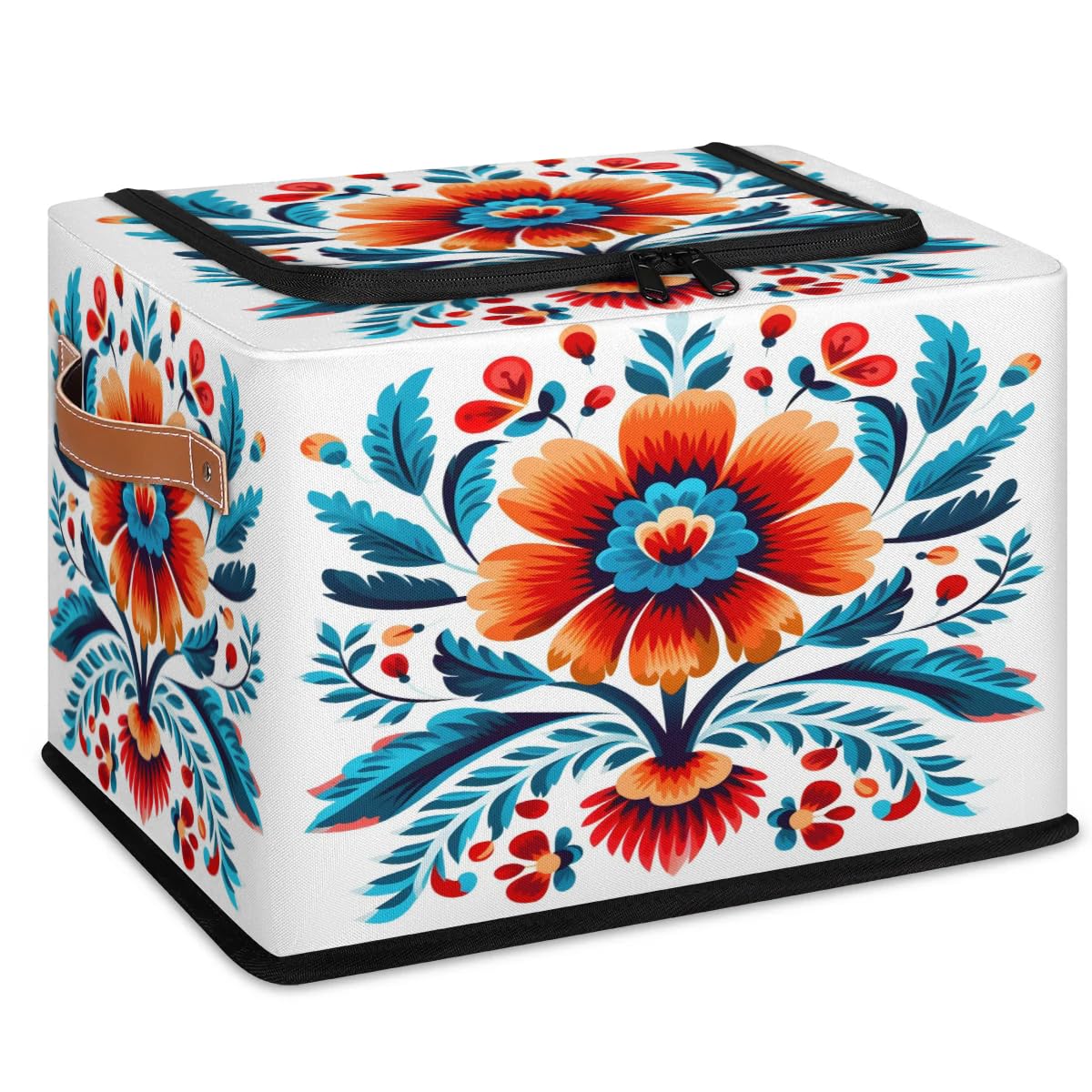 Snatocys Fabric Clothes Storage Bins with Lid, Abstract Bohemian Flowers Foldable Storage Boxes with Zipper Collapsible Cube Clothing Storage Bag Closet Clothes Organizer, Cute Floral